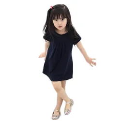 

Fashion Baby Girls Short Sleeves Casual Dress Solid Colors One Piece Dresses