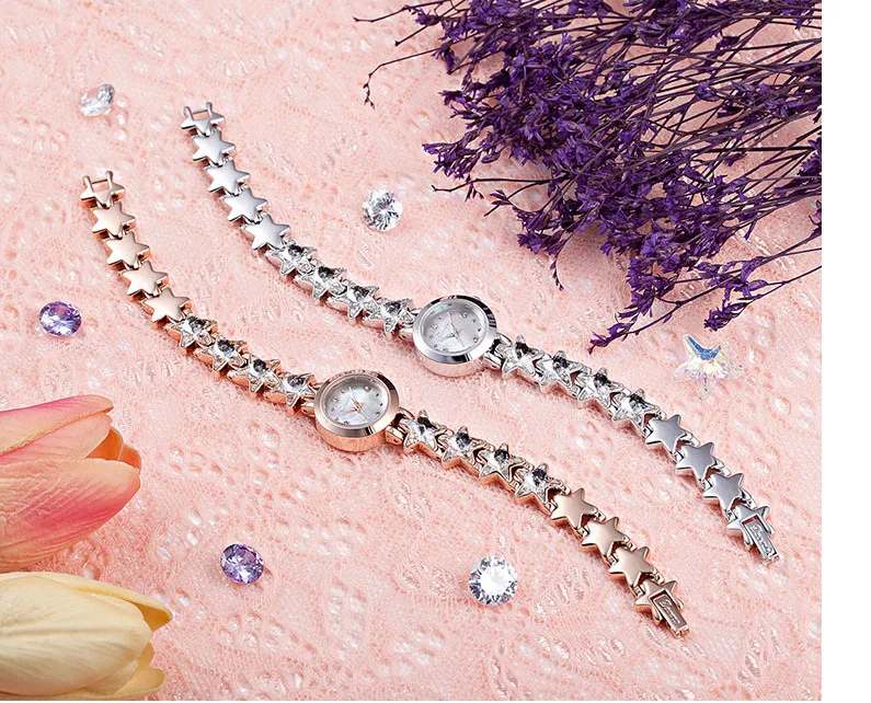 

Fashion Korean Style Girls Small Size Dress Watches Quartz Shining Crystal Stars Bracelet Wrist watch Shell Analog Montre femme