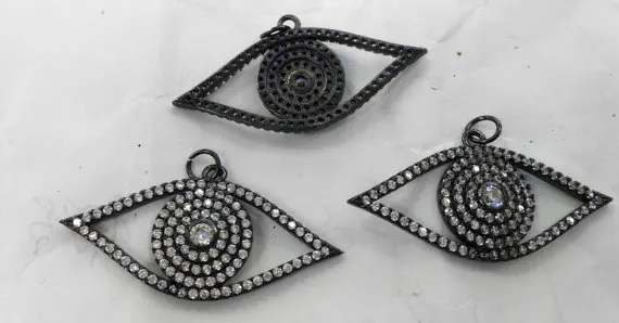 

Wholesale 6sets 20-30mm Micro Pave Diamond Evil Marquise Pave Pendant Gunmetal Findings