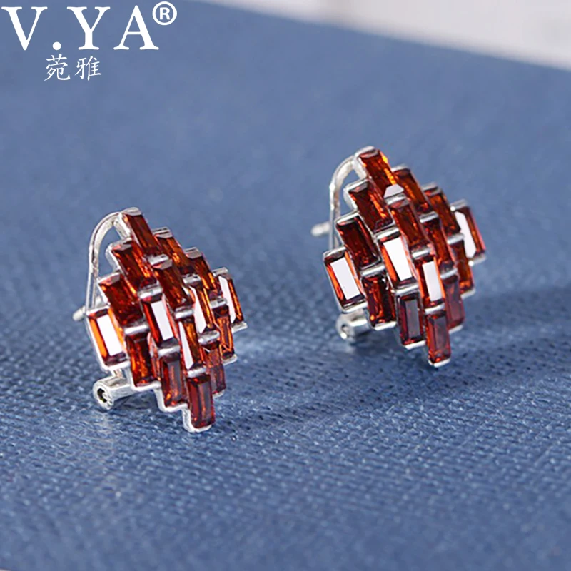 

V.YA Rhombus Zircon Clip on Earrings For Women Wedding Office No Hole S925 Sterling Silver Ear Clip Fahion Jewelry