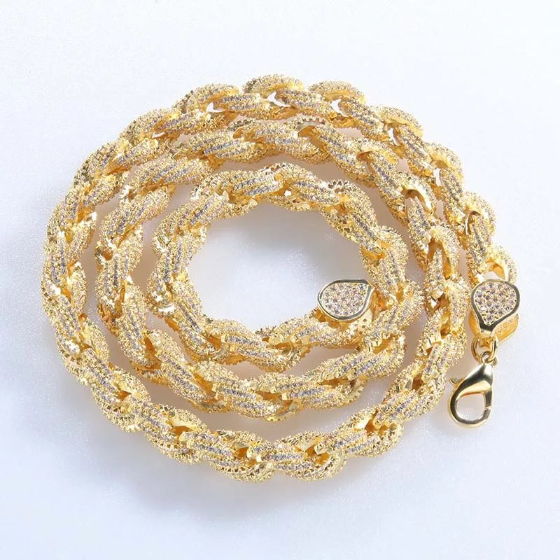 

Hip Hop Full Iced Out rope Chain Necklace Length Gold Paved CZ Bling Necklaces For Men Jewelry 22inches Dropshipping