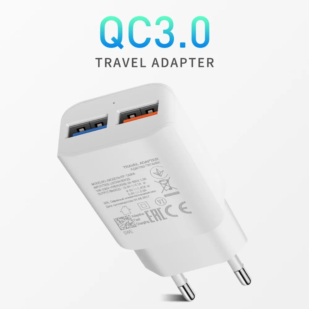 KOOYUTA, двойной USB, быстрая зарядка, QC 3,0, настенное зарядное устройство, адаптер, ЕС, США, вилка, быстрая зарядка для samsung Galaxy S9 Edge, S8, для iPhone X