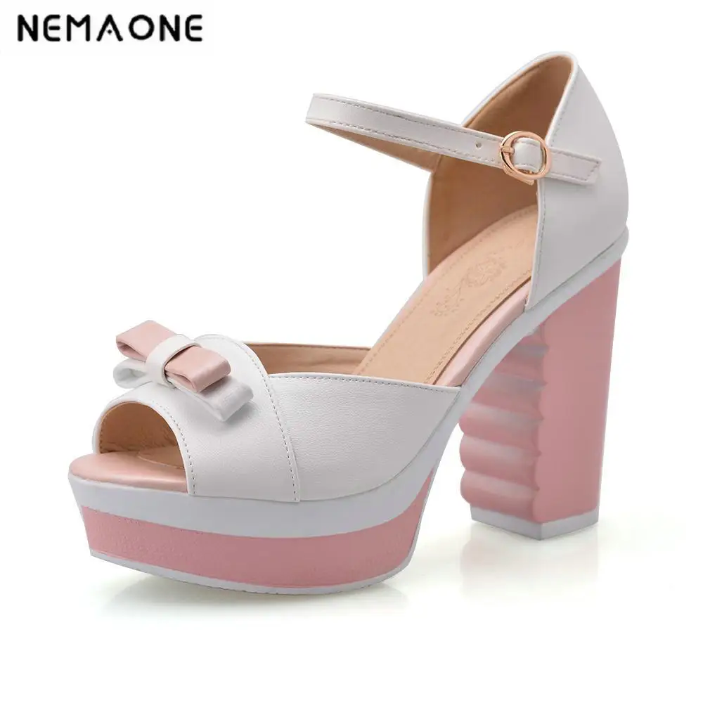 

New White pink beige Summer Sandal Shoes for Women 2017 New Arrival Thick Heels Sandals Platform Causel Russian Shoes