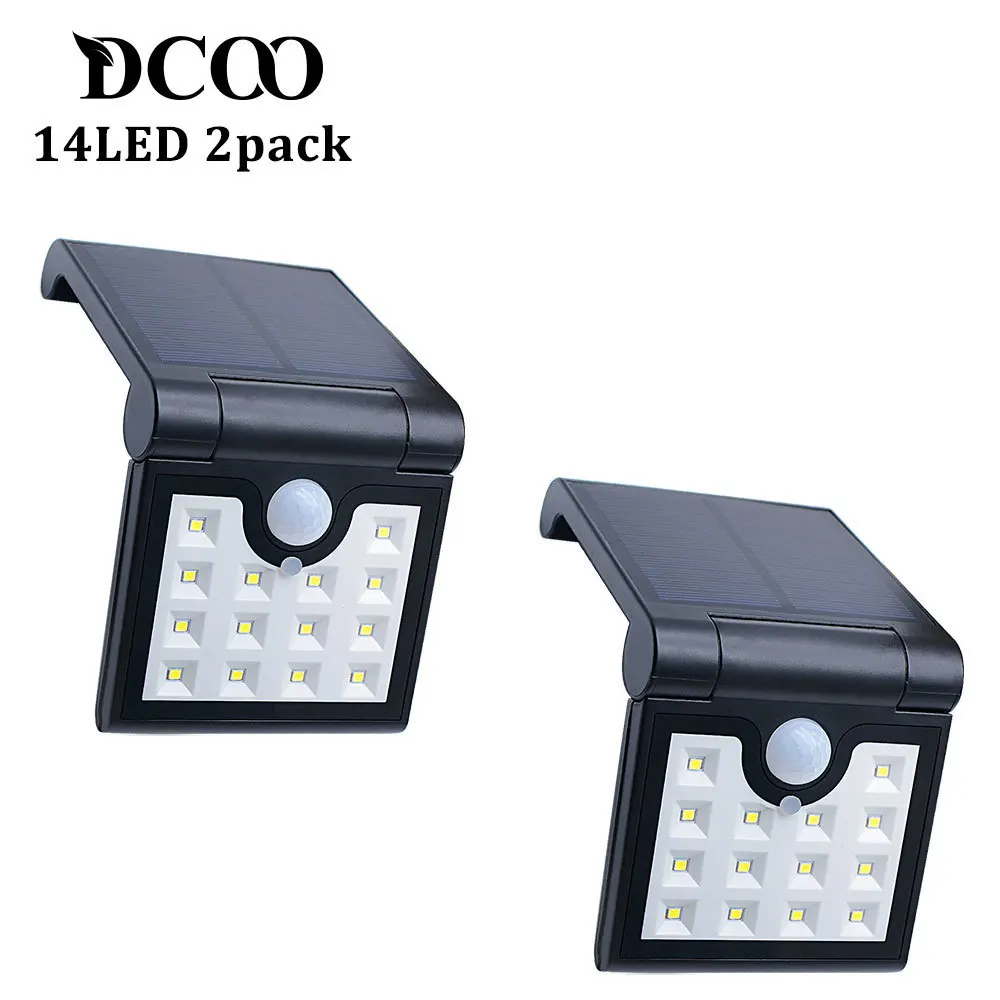 

DCOO Solar Lamp 14 LEDs Solar Light Outdoor Motion Sensor Foldable Garden IP65 Waterproof Security Portable Lights 2-PACK