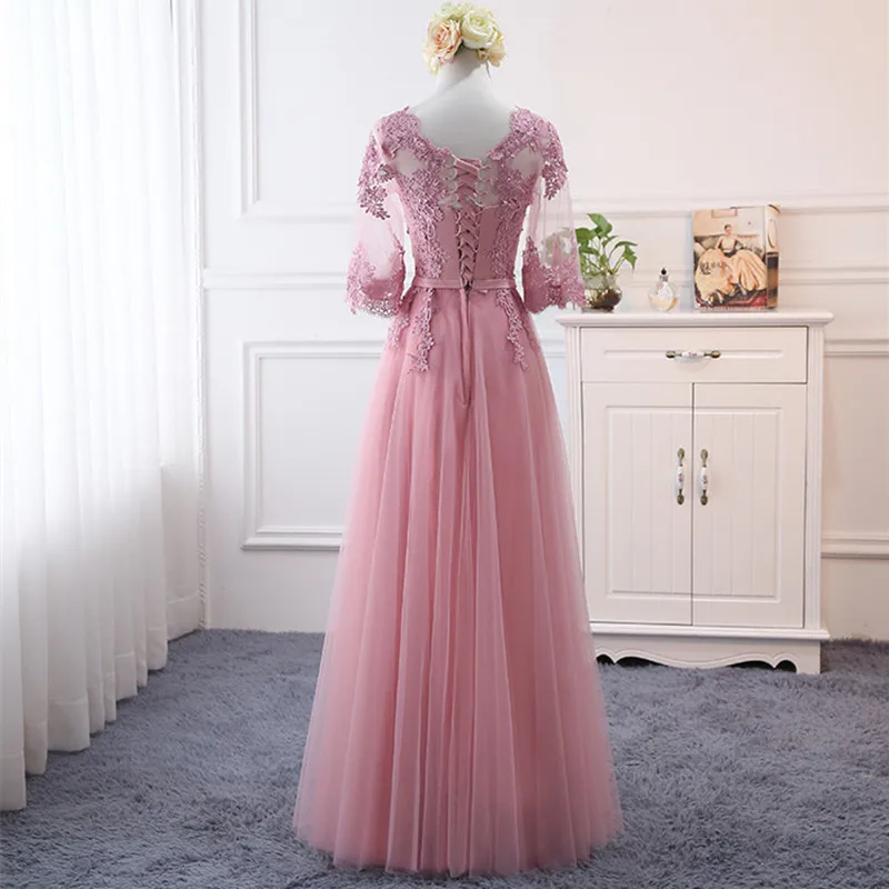 HJZY 95 # Длинные платья подружки невесты со шнуровкой розовая песчаная сетка пряжа