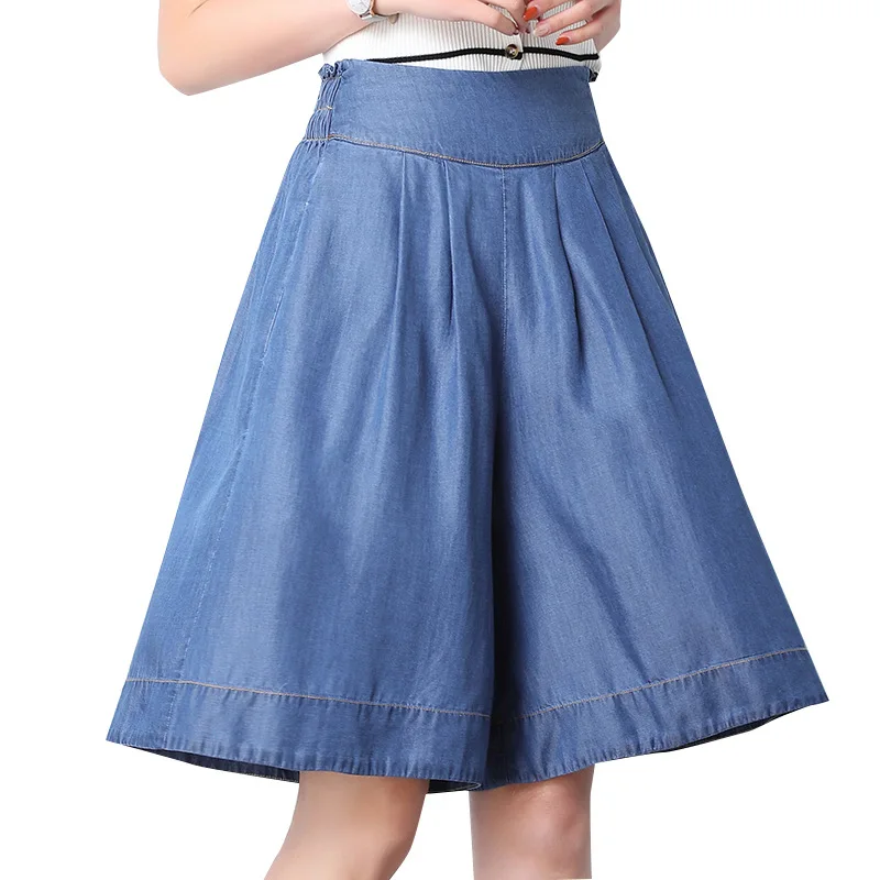 

851 days silk denim shorts summer wear thin elastic waist fat mm big yards loose 5 points tall waist wide-legged
