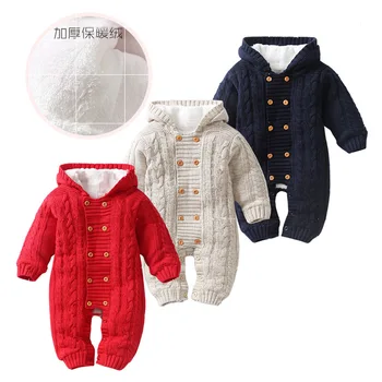 

2018 high quality winter Baby Rompers Knit thickening baby boy girl Hooded clothing newborn Baby clothes