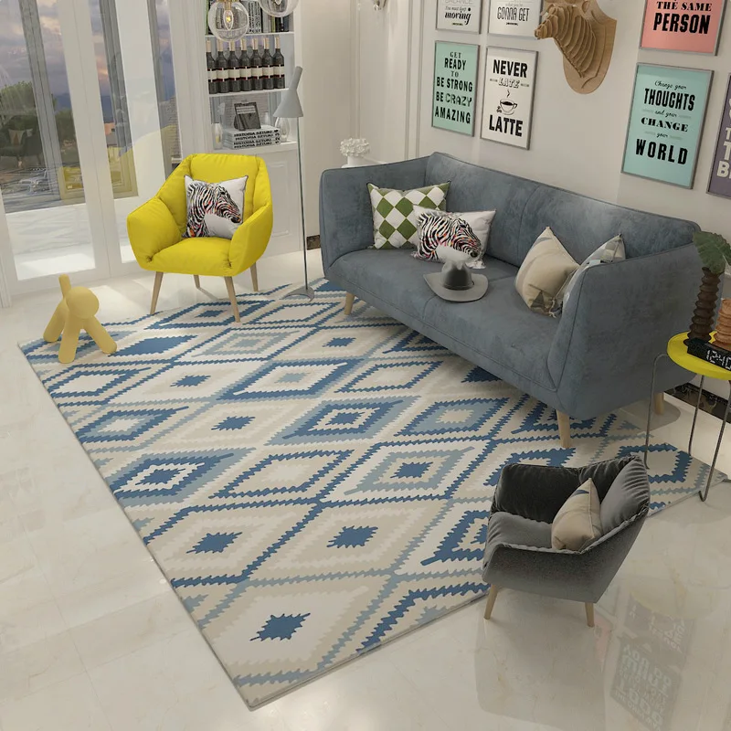 Modern Simplicity Fashion Geometric Blue Gray Diamonds Nonslip Floor