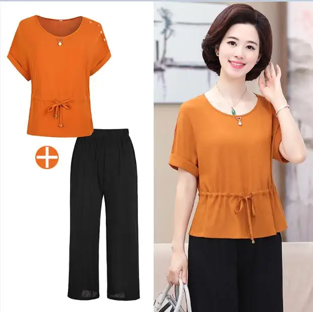 

New Arrival 2017 Summer Spring Fashion Women's Suits Loose Chiffon Blouses+Pants+ Two Pieces Set Chiffon Shirt Free Shipping