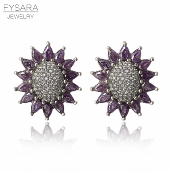 

FYSARA Romantic Elegant Flower Stud Earring Created Rhinestones Purple Crystal Earrings Women Love Jewelry Brinco Verde Zirconia