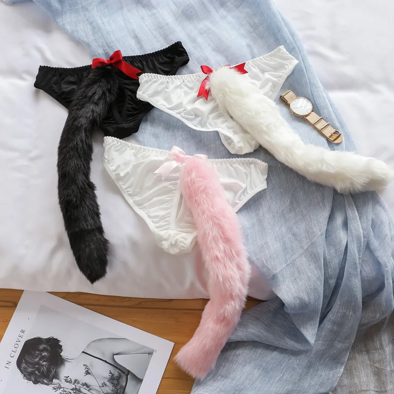 Women Lingerie Japanese Kawaii Lolita Style Women Sexy Panties Fox Tail Cotton Briefs Underwear Costume Cosplay