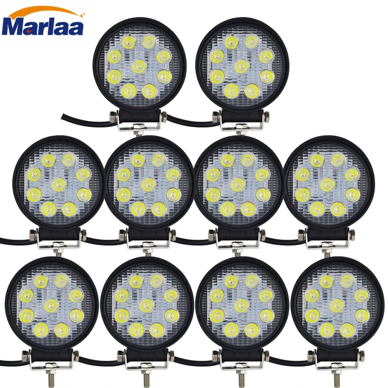 

10pcs 27W 4 inch Spot Led Work Road Light Bar Fog Driving Waterproof for Jeep Truck Car ATV SUV UTE Tanks Marine Bus ATV truck