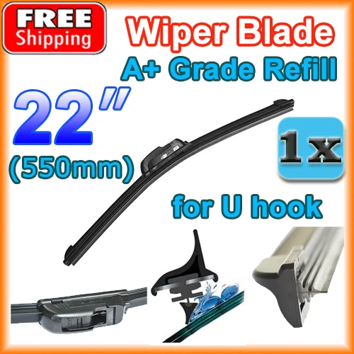 22" (550mm) Car Frameless Wiper Blade Natural Rubber Bracketless Auto