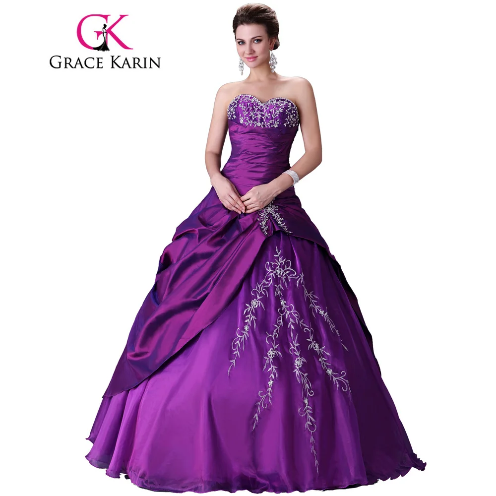 Grace Karin Sweet 15 dresses Long Ball Gown Purple Quinceanera Dresses
