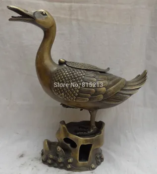 

bi00767 10" China Chinese Pure Bronze JiXiang Animals Duck Statue Incense Burner Censer