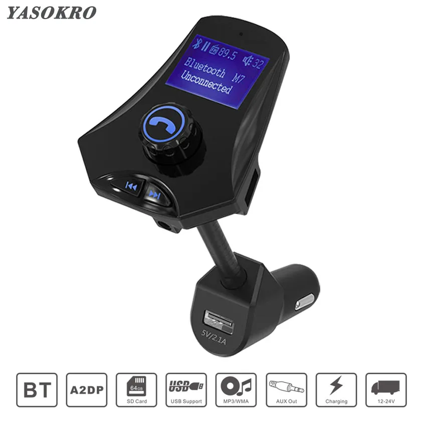 YASOKRO Bluetooth FM Transmitter HandsFree Car Kit AUX Car Mp3 Audio Player 3.1A USB Car Charger Support USB Disk & TF Card