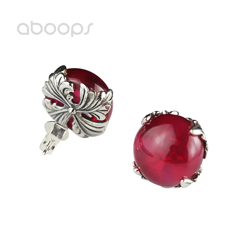 

Vintage 925 Sterling Silver Round Red Stone Stud Earrings for Women Girls Free Shipping