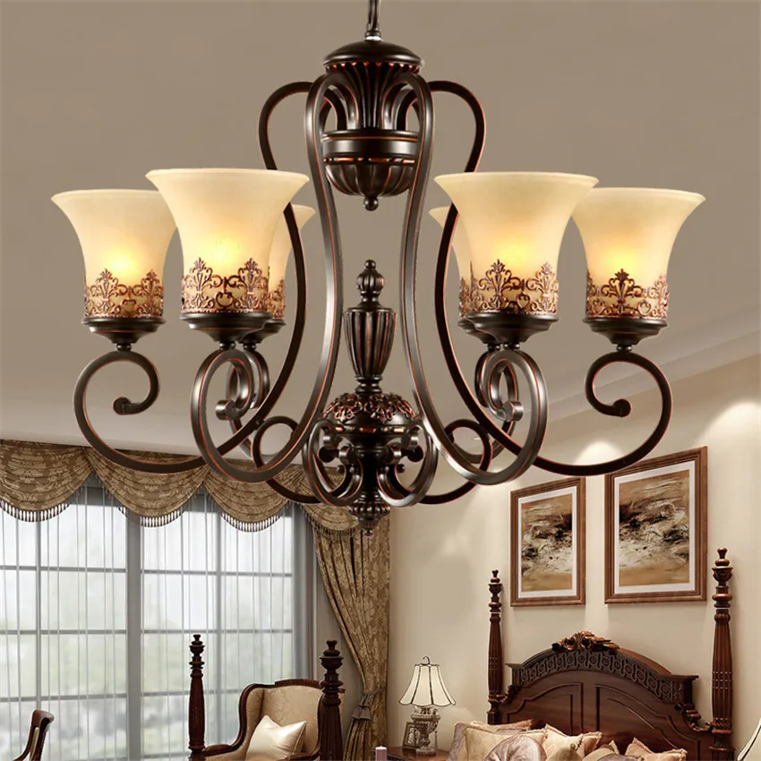 

High-quality American Sytle Retro Chandelier,Lustres 3/5/6/8 Arm Bedroom Living Room Chandelier Lighting with Glass Lampsha