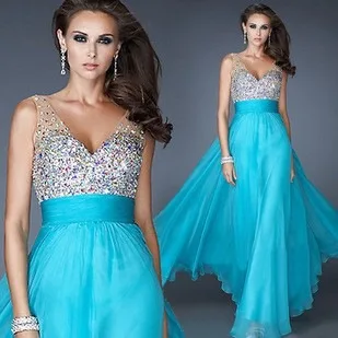 

European and American women's fashion pearl piece stitching V-neck sexy dress evens dress long skirting