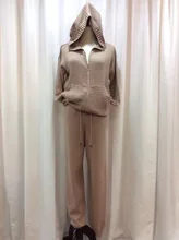 Women fashion cashmere wool sweater with hoodies + long pants knit suit solid color gray red black khaki new 2017 autumn winter