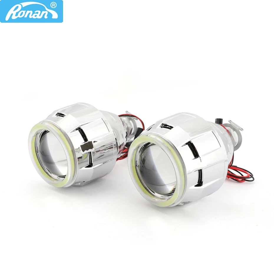 US $44.11 RONAN 25 Bi Xenon H1 Projector Headlight HID Lens 81 White LEDs DRL 70MM COB Angel Eyes H4 H7 headlight