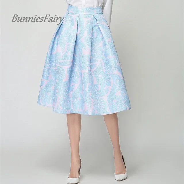 Bunniesfairy 2018 Fall Women S Clothing Light Blue Pastel Color Bunniesfairy 2018 Fall Women S Clothing Light Blue Pastel Color Geometric Print High Waist Long Flared Skirts Jupe Longue Femme