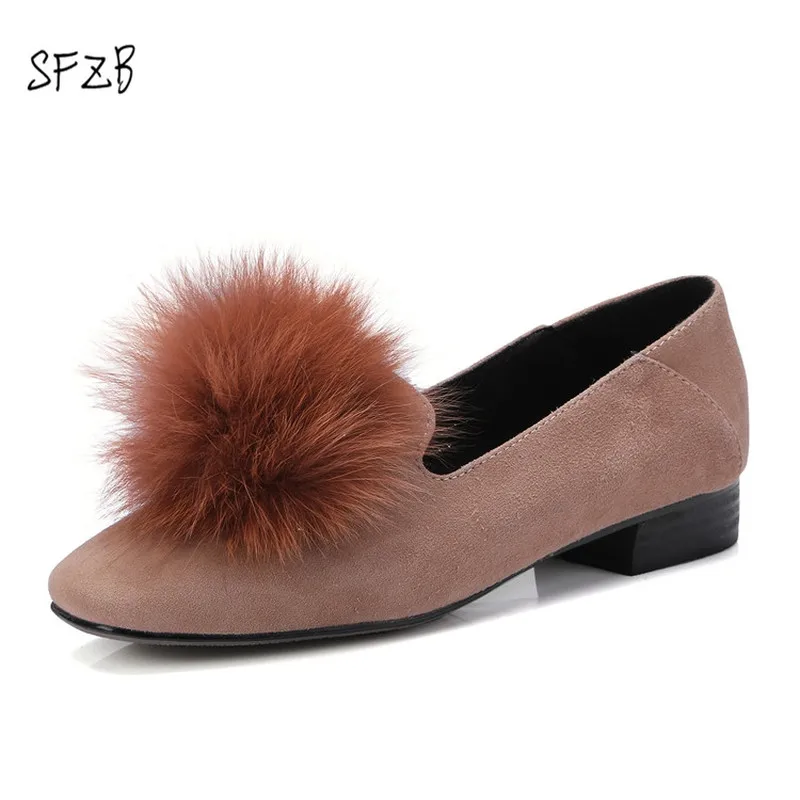

SFZB 2018 Women Casual Spring and Autumn Slip on Platform Round Toe Loafers kid suede Leather PU Horsehair Ladies Shoes