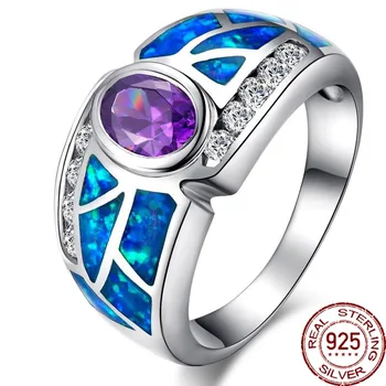 

Aceworks Noble Blue Opals Gem 100% 925 Sterling Silver Ring Wedding Big Rings Women Best Gift CZ Stone Jewelry Bohemia RN2402