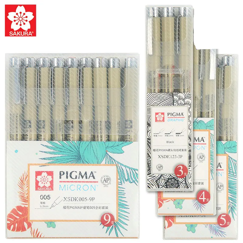 Sakura Pigma Micron тонкая грань ручка комплект мульти-Цвет иглы кисть для рисования; ручка XSDK 005 01/2/3/4/5/8/1,0 эскизов товары для рукоделия