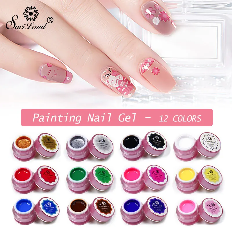 

Saviland Paint Gel 3D Nail Art Paint Color Gel Polish 12 Colors Acrylic Draw Painting Color UV Gel Tip DIY Gel Varnish