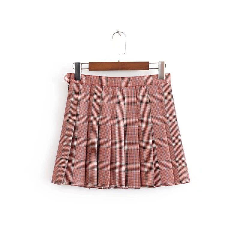 Preppy Style Plaid Pleated Skirts Kroean Design Sweet Girl High Waist