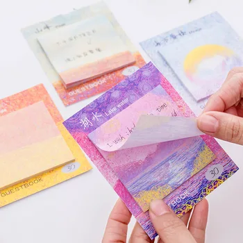 

1 Pcs Painted Oil Painting Memo Pad Natural Scenery Message Remarks N Times Convenient Stickers Office Supplies Children'S