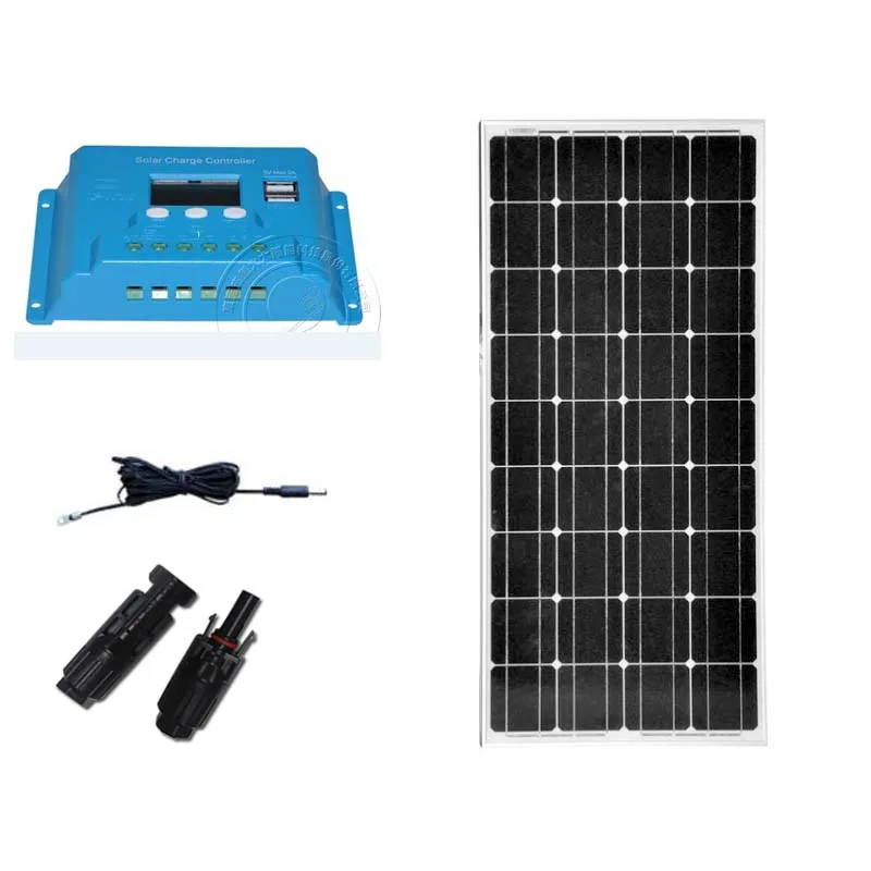 

Solar Panel Module Kit 12V 100W Solar Charger Controller 10A 12V/24V PV Cable Wire MC4 Connector Portable Caravan Camping Boat