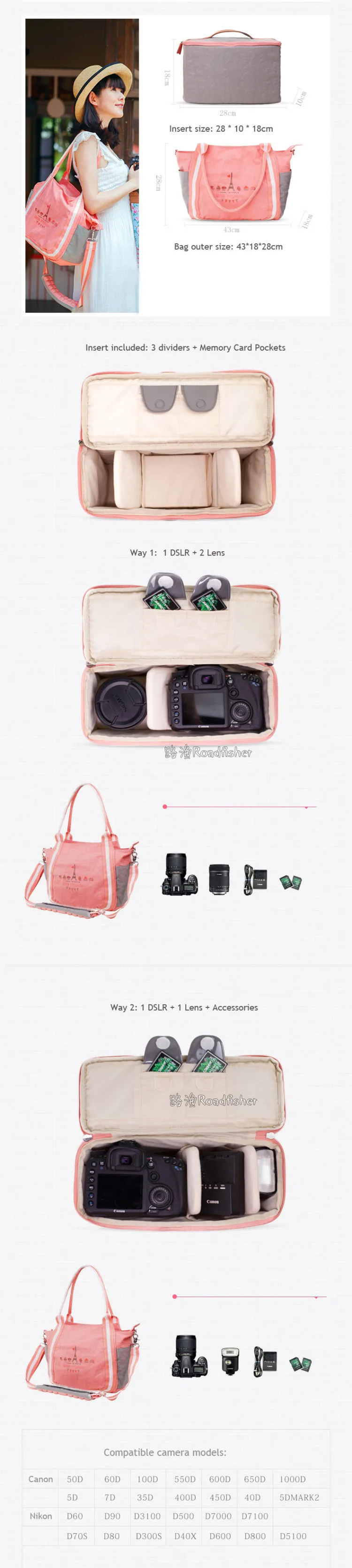 Womens camera shoulder tote bag KM5135-16-2