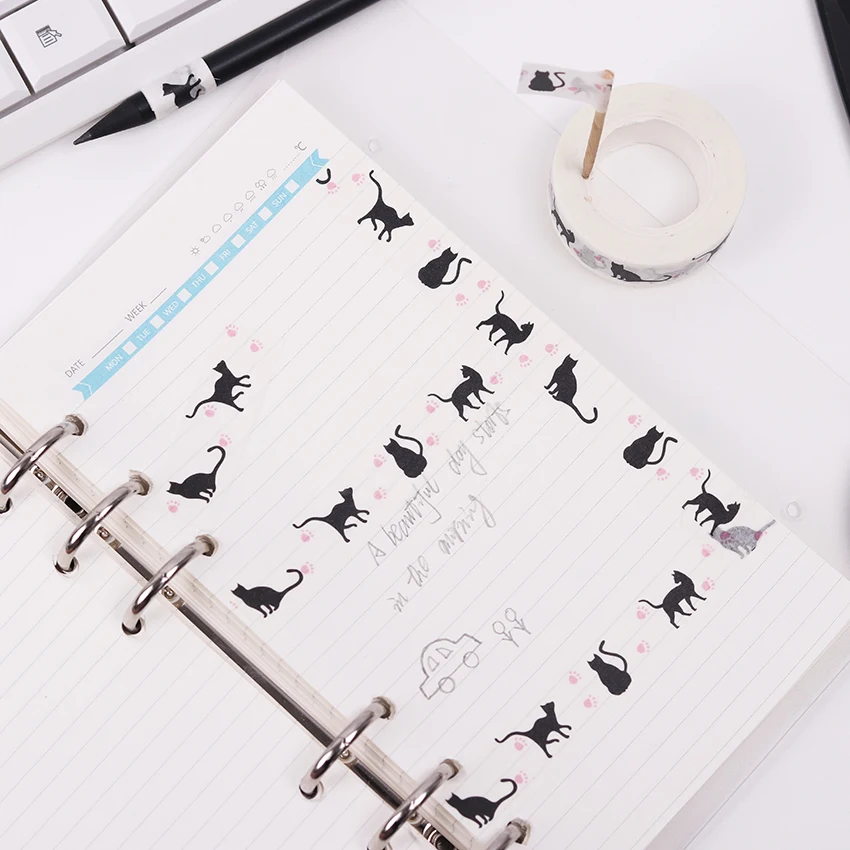 1%20PC%201.5Cm%20Wide%20Pink%20Foot%20Print%20Black%20Cat%20Washi%20Tape%20DIY%20Scrapbooking%20Sticker%20Label%20Masking%20Tape%20School%20Office%20Supply%20-%20Image%205