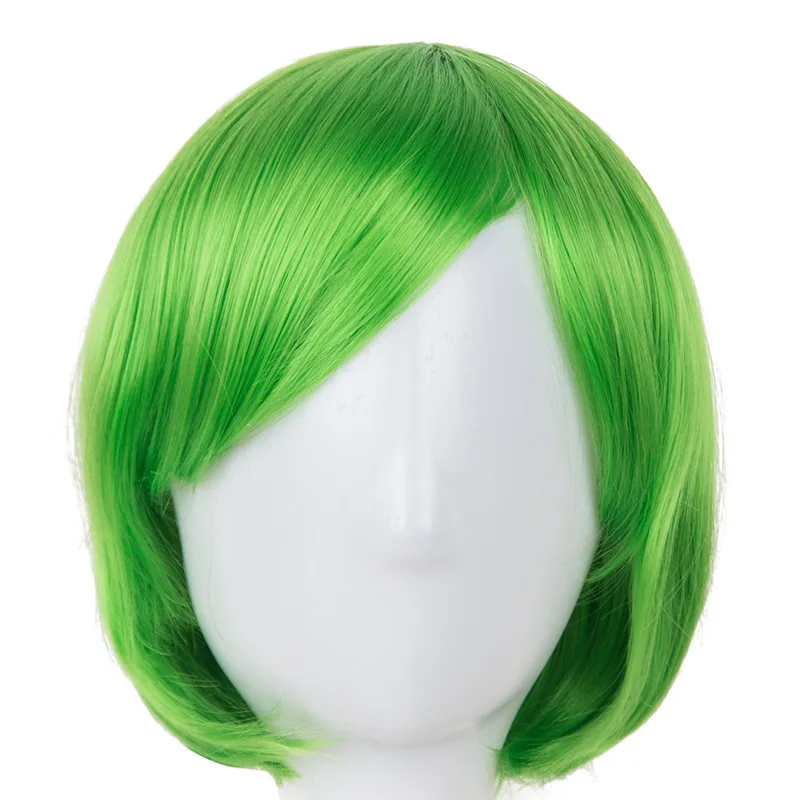 

Cosplay Wig Fei-Show Synthetic Heat Resistant Short Wavy Inclined Bangs Green Hair Costume Halloween Carnival Women Hairpiece