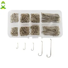 JSM 350pcs 79580 High Carbon Steel Fishing Hooks Silver Long Shank Dry Fly Tying Hook For Jig Set With Box