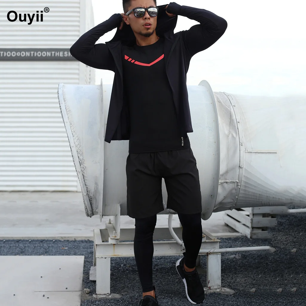 

4 Pcs Running Set Fitness Pants Zipper Jacket Gym T-Shirt Jogging Shorts Training Tracksuits Workout Leggings Noctilucent Shirts