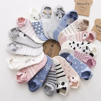 

Harajuku Cute Animal Cotton Socks Short Women Kawaii Cat With Dog Summer Short Socks Slippers Female Casual Soft Funny Boat Sock