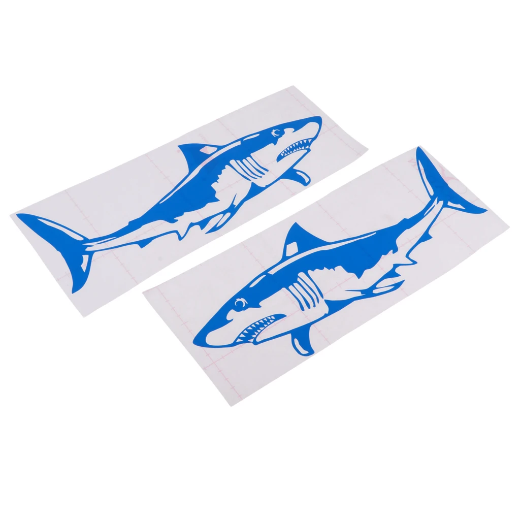 1 Pair Large Durable PVC Shark Sticker Funny Decals for Kayak Fishing Ocean Boat Canoe Dinghy Raft DIY Accessories