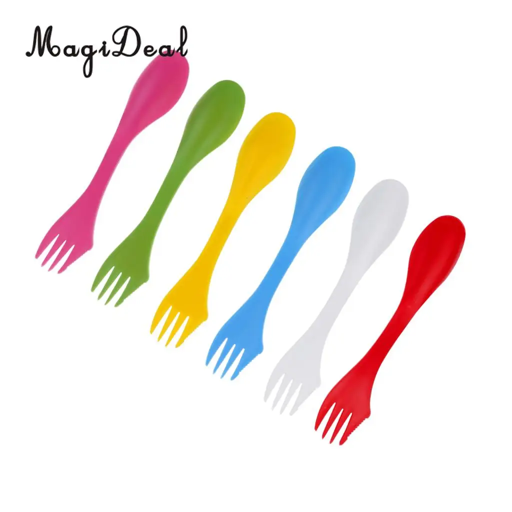 MagiDeal 6 Pieces / Set Camping Utensils Spork Combo Travel Gadget Spoon Fork Cutlery for Outdoor Cooking BBQ Picnic Accessory