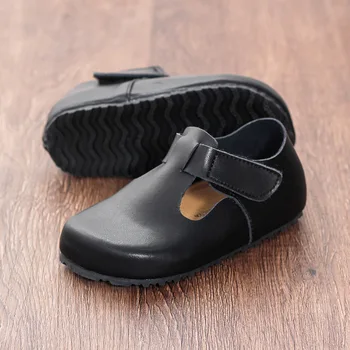 

Children's Leather Shoes Autumn New Boys Black Flat Bottom Girls White Bean Shoes Baby's Single Shoes #2365