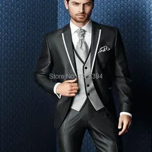 Мужские деловые костюмы мужские свадебные костюмы облегающие блестящие черные мужские костюмы со штанами смокинги для жениха для мужчин куртка+ брюки+ жилет+ галстук