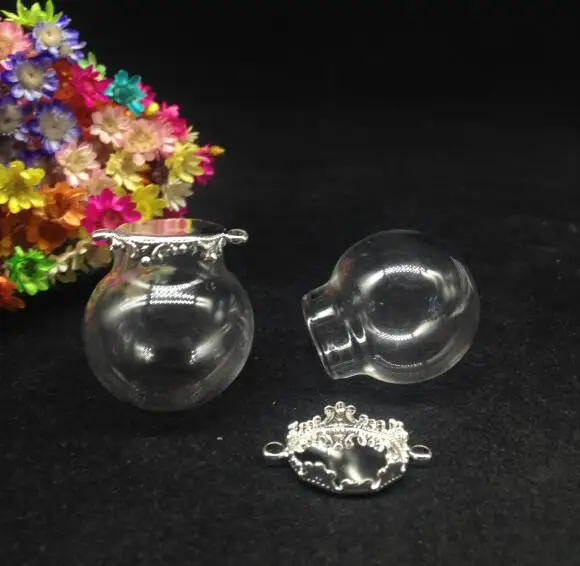 3 шт. 25*15 мм Мини стеклянный шар Разноцветные стеклянные бутылек Мода Ожерелье Подвеска из стеклянного флакона крышек кувшин, ваза - Цвет: silver