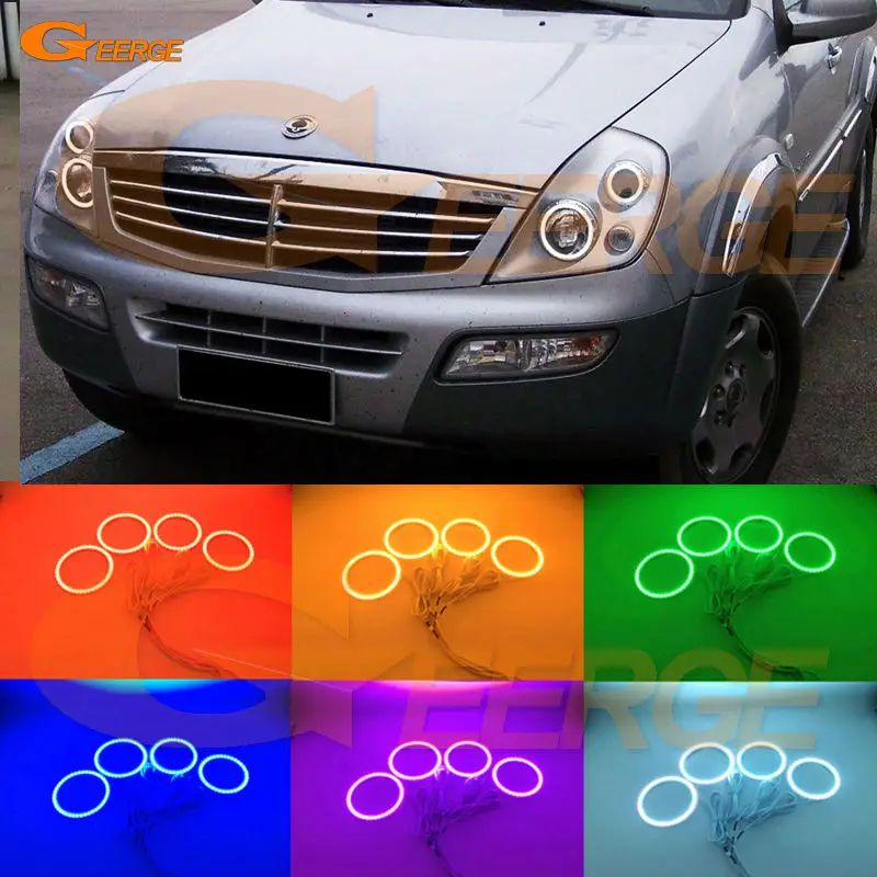 For Ssangyong Rexton 2003 2004 2005 Excellent Angel Eyes Multi-Color Ultra bright RGB LED Angel Eyes kit Halo Rings for ford maverick 2005 2006 2007 excellent led angel eyes kit multi color ultra bright rgb led angel eyes halo rings