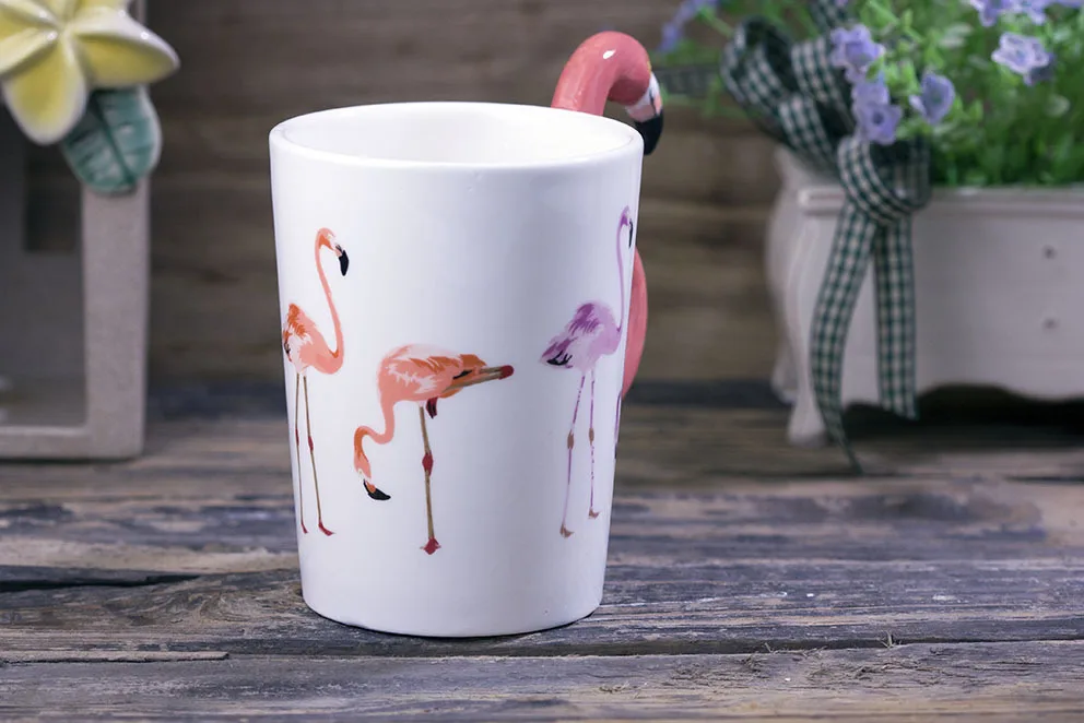 Hand-Painted-Flamingo-3D-Animal-Ceramic-Coffee-Mug-Cup-Girl-Birthday-Gift