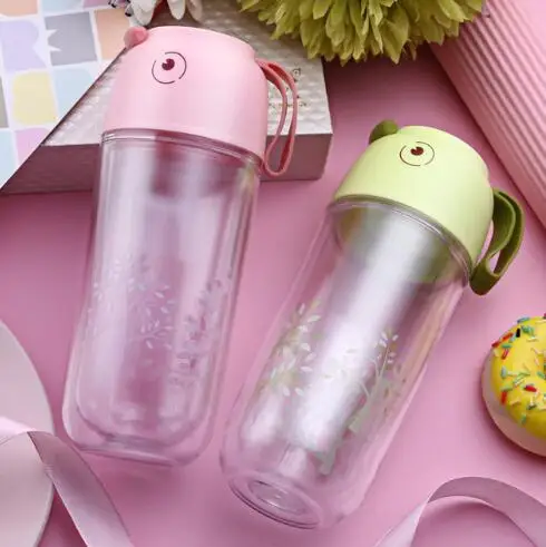 

double-deck creativity Portable Travel Outdoor school water bottle colour cute animal 0%BPA Plastic Sports Water Bottles