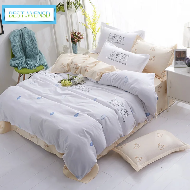 

BEST.WENSD Ginkgo leaf 3/4pc Bedding Set Cotton Raindrop stripes duvet cover sets Wedding Home textiles bedclothes jogo de cama