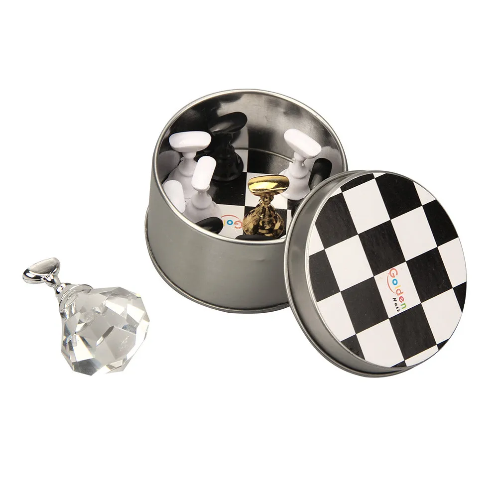 

12Pcs unique design Chess Board Magnetic Nail Art Tip Crystal Stand Set Salon Display Holder #0207 BB