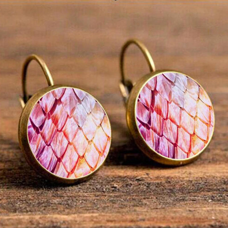 Чешуя Русалки висячие серьги с узором для женщин зеленый розовый синий цвет
